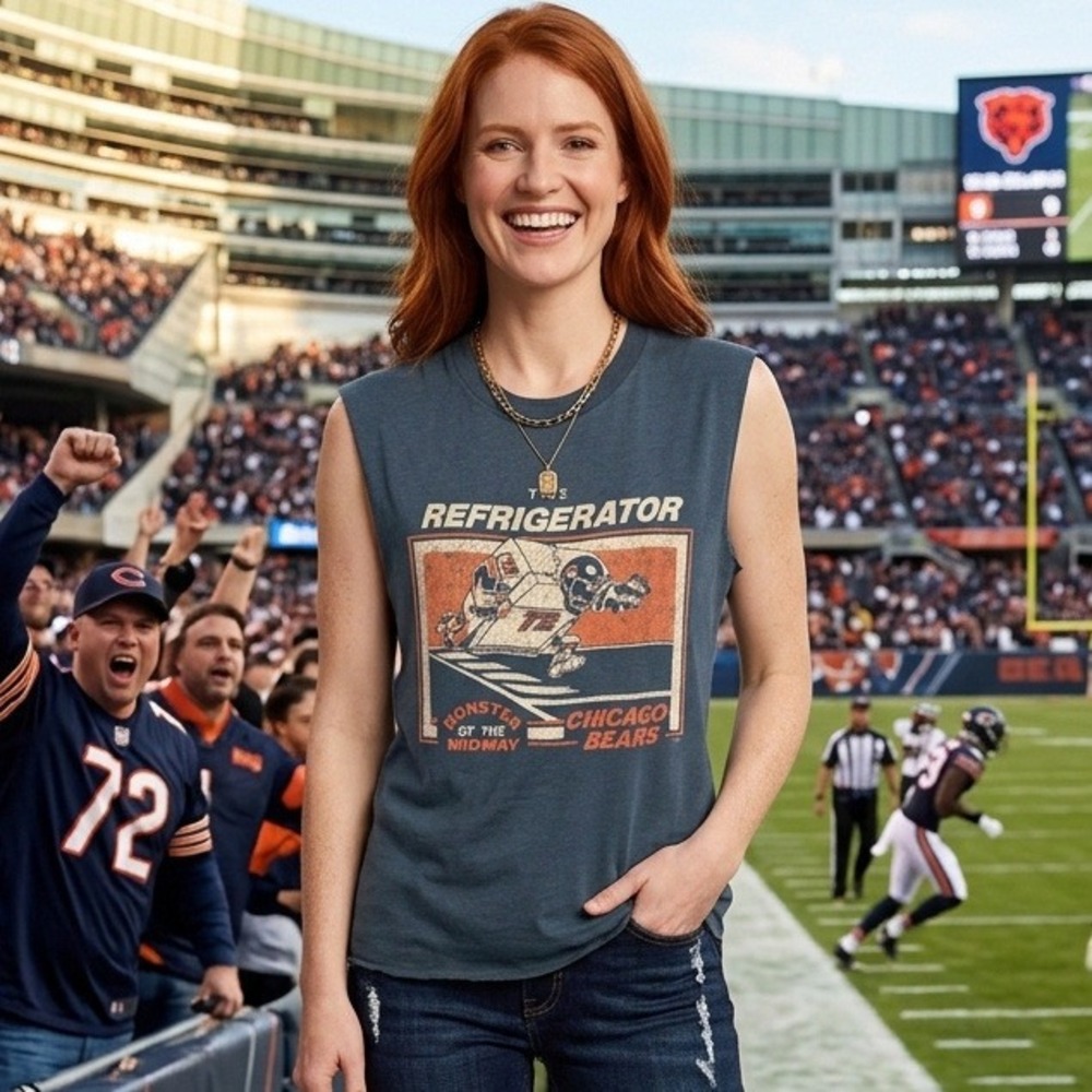Vintage Chicago Bears William The Refrigerator Perry Muscle Tee Navy Blue Small